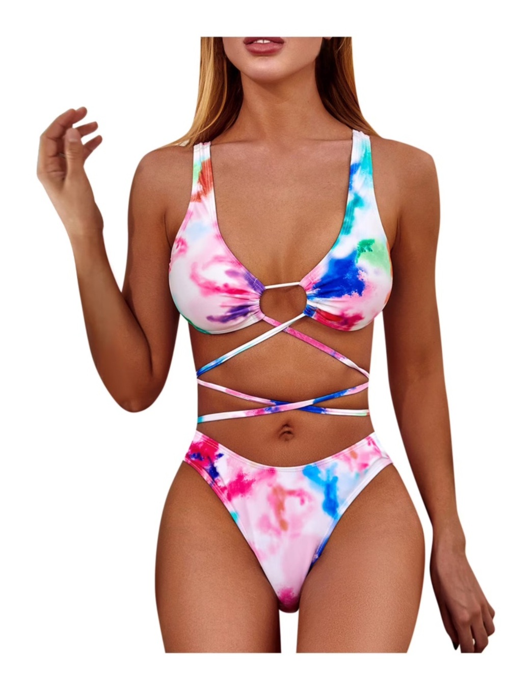 Tie-Dye Cutout Wrap Bikini - Multicolor